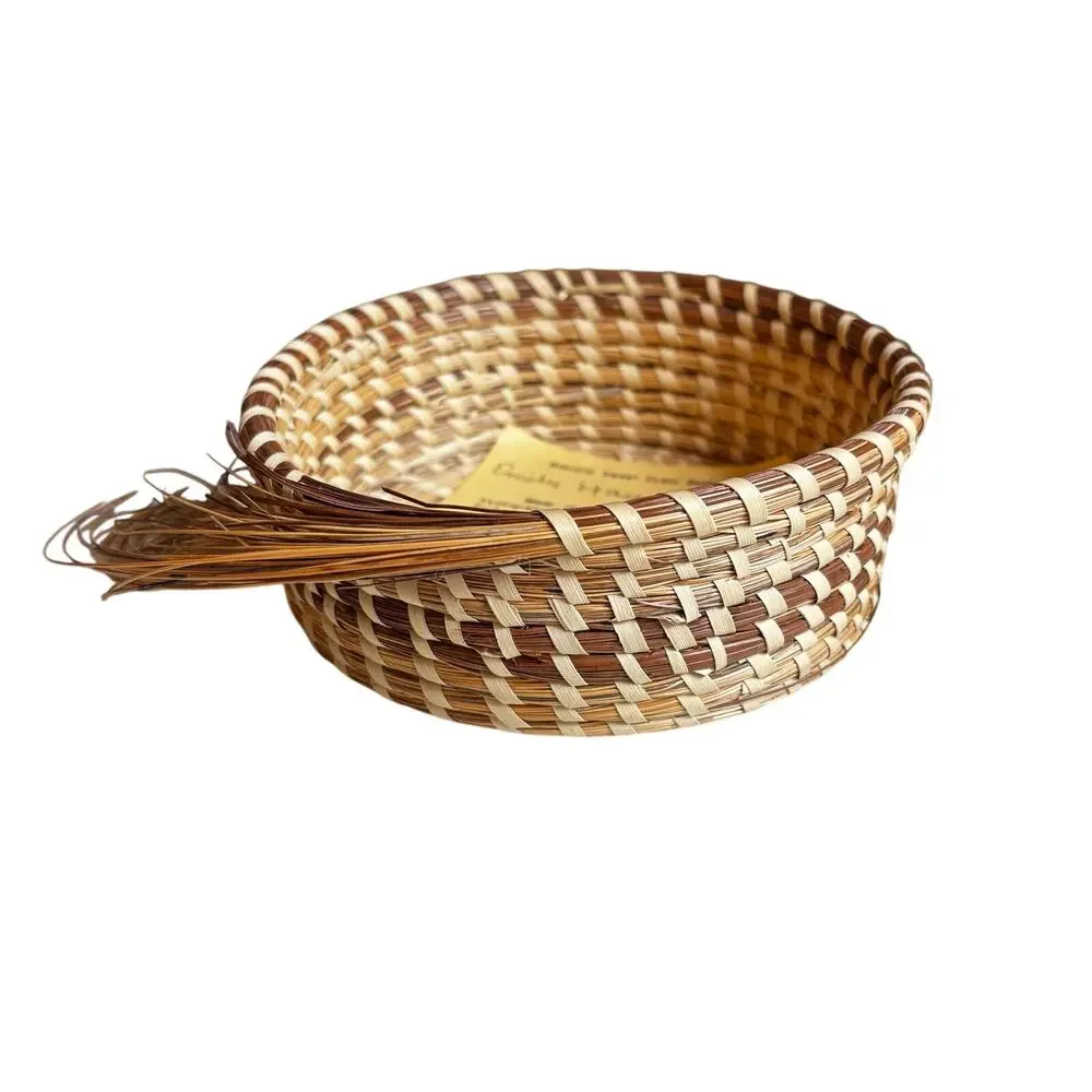 Hand woven basket Gullah style sweet Palmetto grass shallow decorative straw